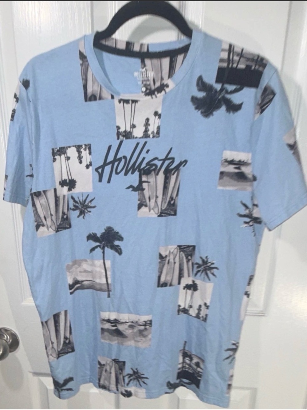Hollister Blue and Black Palm Graphic Tee